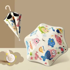 Dual-Use Children’s Cartoon Manual-Open Plush Rain and Sun Protection Umbrella Alloy Reinforced Frame