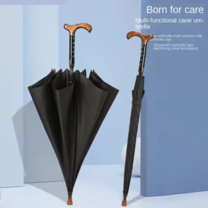 Dual-Use Elderly Sunshade Umbrella Walking Stick with Long Anti-Slip Handle for Sunny and Rainy Days