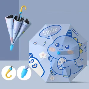Dual-Use Manual Metal Straight Cartoon Dinosaur Auto Open Small Umbrella Kids Kindergarten Primary School Rain Shine All-in-One
