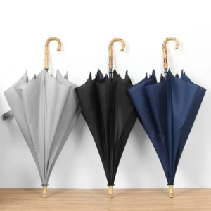 Bamboo Hook Handle 62-Inch Windproof Oversize Stick Umbrella Fast-Drying