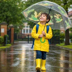 Durable Cute Dinosaur Children’s Transparent Umbrella Clear PVC Kids Rain Umbrella for Outdoor Daily Use