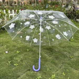 Durable Fully Automatic Cartoon Starry Purple Cat Kids Umbrella