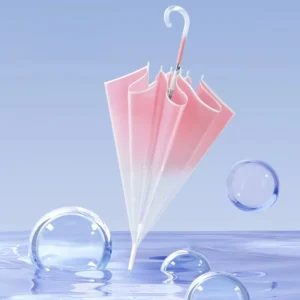 Durable PVC Transparent Straight Umbrella with Acrylic Handle, Holographic Gradual Color, Auto Open, 95 cm Diameter