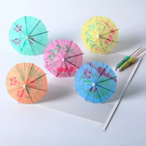 ESTICK Custom Mini Pastel Floral Paper Parasol Umbrella Picks Disposable Cocktail Drinks Feature for Party