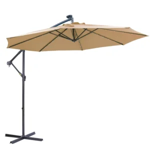 Easy Open 10 FT Solar LED Patio Outdoor Hanging Cantilever Offset Umbrella with 32 LED Lights