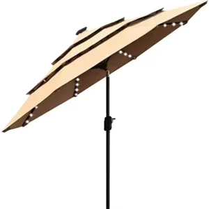 Easy Open Aluminum Outdoor LED Umbrella, Waterproof Garden & Patio Sunshade with Crank Lift