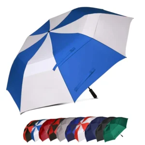 Easy Open and Close EVA Handle Blue White 2-Fold Umbrella