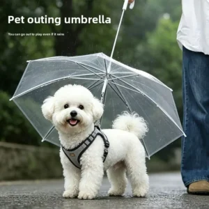 Eco-Friendly PE Metal Ribs Teddy Small Dog Transparent Umbrella with Traction Rope