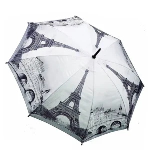 Eiffel Tower RPET Sublimation-Printed Windproof Straight Umbrella with UV Protection