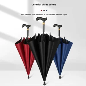 Elderly Walking Stick Umbrella Long Handle 23 Inch Double Bone Black Coating UV Protection Custom