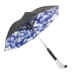 Electric Fan Umbrella with Spray Water Feature, Straight Auto-Opening Design for Travel