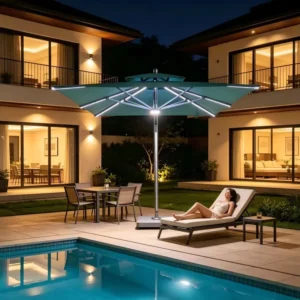 Electric Remote Control Solar Led Pool Side Umbrella Custom Retail Backyard Pool Side Parasol
