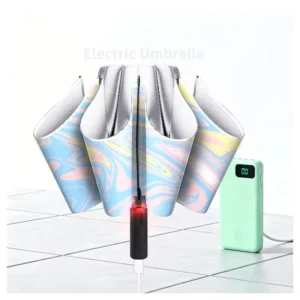 Electric Umbrella Black Coated One Button Retractable Fully Automatic 8K Custom All Weather Foldable Rain Travel 104cm