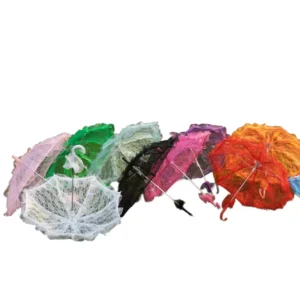 Elegant Lace Embroidery Craft Parasol Straight Umbrella Wedding Decor Stage Ruffles Bridal Photo Props Dancing Hanging Manual