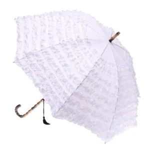 Elegant Lady White Wedding Umbrella Parasol with Frill Lace, Decorative Umbrella for Wedding Decoration