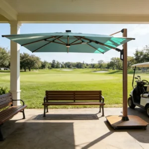 Elegant Modern Poolside Cantilever Umbrella All Aluminum Waterproof Foldable Patio Shade Rotating Base Solar LED UV Outdoor