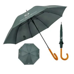 Elegant Promo Gift Compact Travel Convenient Windproof Waterproof Wood J Handle Advertising Custom Logo Straight Umbrella