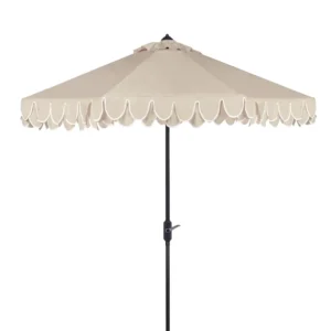 Elegant Scalloped Double Lotus Leaf Style Hand Cranked Umbrella UV Blocking Beach Parasol for Cafe Outdoor Dining Areas