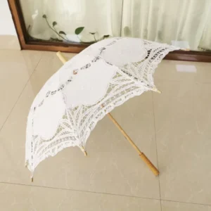 Embroidered Lace Wooden Handle Wedding Party Umbrella for Lady