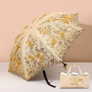 Embroidered Princess Umbrella Black Glue Sunshade Lace Sunshade Umbrella Triple Folding Sunny Women’s Sunscreen UV Protection