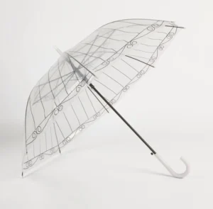 European Style 2-Fold J-Handle Transparent Manual Straight Stick Umbrella