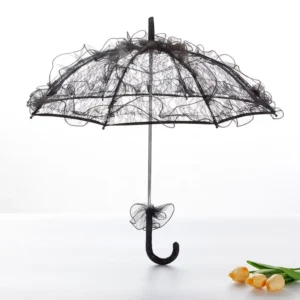 European Style White Lace Wedding Umbrella with Stainless Steel Handle Folding Straight Umbrella for Brides