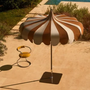 European UV 50+ Pagoda Patio Umbrella with Scalloped Wave Trim for Outdoor Courtyards