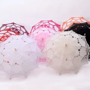 Exquisite Handmade Cotton Embroidery Bridal Straight Umbrella Classic Lace Design Unforgettable Floral Pattern for Wedding