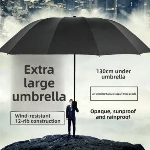 Extra-Large 12-Rib Three-Fold UPF 40+ Sunshade Folding Umbrella All-Weather Customizable Business Promotional Gift