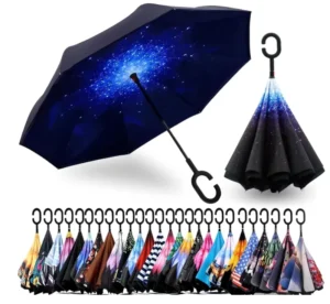 Extra-Large Double-Canopy Vented Windproof Waterproof Reverse Golf Umbrella with C-Shape Handle