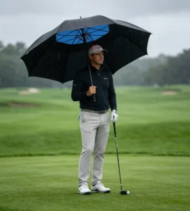 Extra Large Double Layer Black and Blue Semi Automatic Stormproof Golf Umbrella