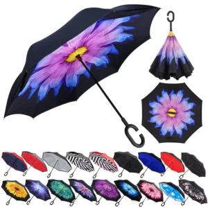 Extra-Large Vented Golf Umbrella with C-Shaped Handle, Inverted Windproof Waterproof, Manual