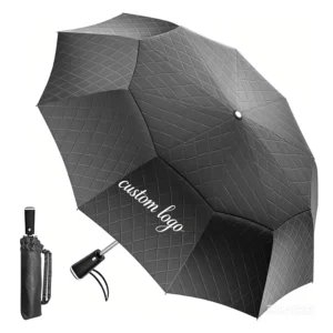 Extra Large Windproof 3-Fold Umbrella, 10 Ribs, Vented Double Canopy, Reflective Strip, Auto Open Close, UV Protection