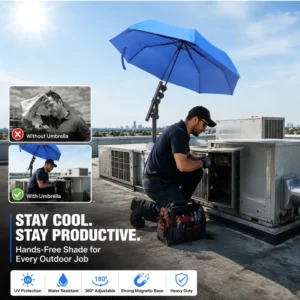 Extra-Large Windproof UV-Proof Magnetic Umbrella with Base Stand for Outdoor Work and Events