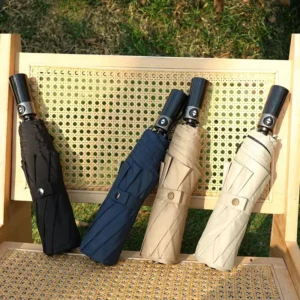 Extra-large Ultra-light Iron Automatic Three-fold British Style Sun Rain Umbrella UV Protection Men’s
