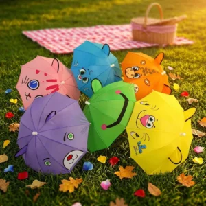 FINE OCEAN Children’s Cartoon Design Manual Iron Shaft Polyester Waterproof Mini Portable Sunshade Umbrella for Back to School