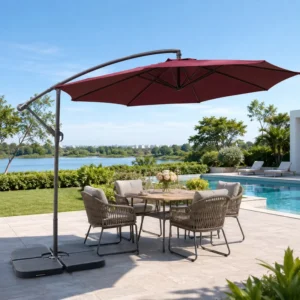 FLD6007 2.7m Steel Cantilever Waterproof Patio Umbrella Outdoor Garden Dining Umbrella