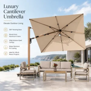 FLD7011 Modern Contract Grade 360 Rotating Cantilever Waterproof Outdoor Furniture Patio Umbrella Aluminum Die Cast Frame PU