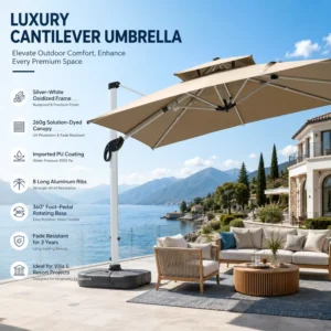 FLD7017 Contract Grade 360 Rotating Cantilever Patio Umbrella Aluminum Frame PU Fabric for Hotel Resort Garden Projects