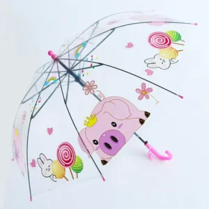 Factory 19 Inch Semi-Automatic Transparent Children’s Umbrella Long Handle 8K Ribs Cartoon Design