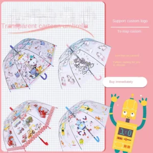 Factory 19 Inch Transparent Cartoon Polyester Student Straight Umbrella for Boys and Girls 8K Ribs