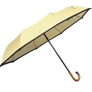 Factory 21 Inch Luxury Manual Folding Umbrella with Curved Wood Handle Pongee Fabric Custom Logo Available for Travel