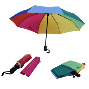 Factory 3 Fold Automatic Umbrella 190T Pongee Fabric Rainbow Logo Printing for Business Gifts and Golfing