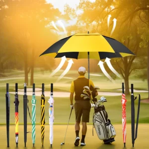 Factory 60-Inch Custom Logo Double-Canopy Golf Straight Umbrella, Fiberglass