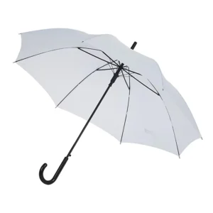 Factory Auto-Open Straight Umbrella with J Handle, White Polyester Canopy, and Custom Logo
