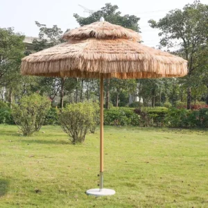 Factory Big Size 3*3m Patio Umbrellas and Bases Aluminum PE Thatch Tassel Parasol Windproof Waterproof