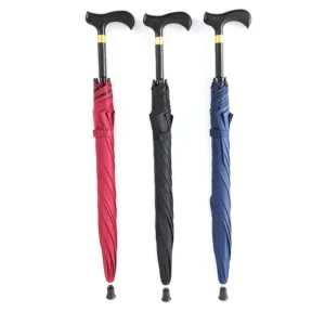 Factory Black Straight Walking Stick Crutch Umbrella