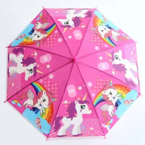 Factory Cartoon Cute Rose Red Unicorn Kids Straight Manual Plastic Umbrella Children’s Gift Outing Hanging Whistle