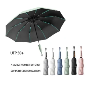 Factory Custom Cyberpunk Reinforced Thickened Windproof Automatic 3-Fold Folding Umbrella 10k for Rain