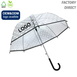 Factory Custom Design Personalized Wave Point Transparent Dome Straight Umbrella